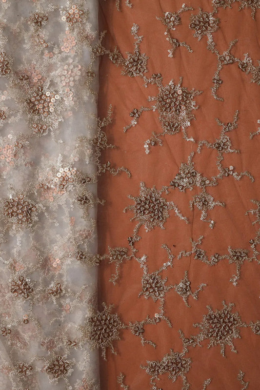 AIzaSyBcstauz-XMPRhEY21AUzeo032pxrXB5Ug - Gold Sequins With White Thread Work Embroidery On Dyeable White Soft Net Fabric