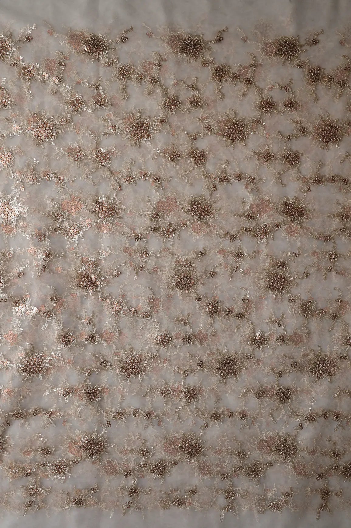 AIzaSyBcstauz-XMPRhEY21AUzeo032pxrXB5Ug - Gold Sequins With White Thread Work Embroidery On Dyeable White Soft Net Fabric