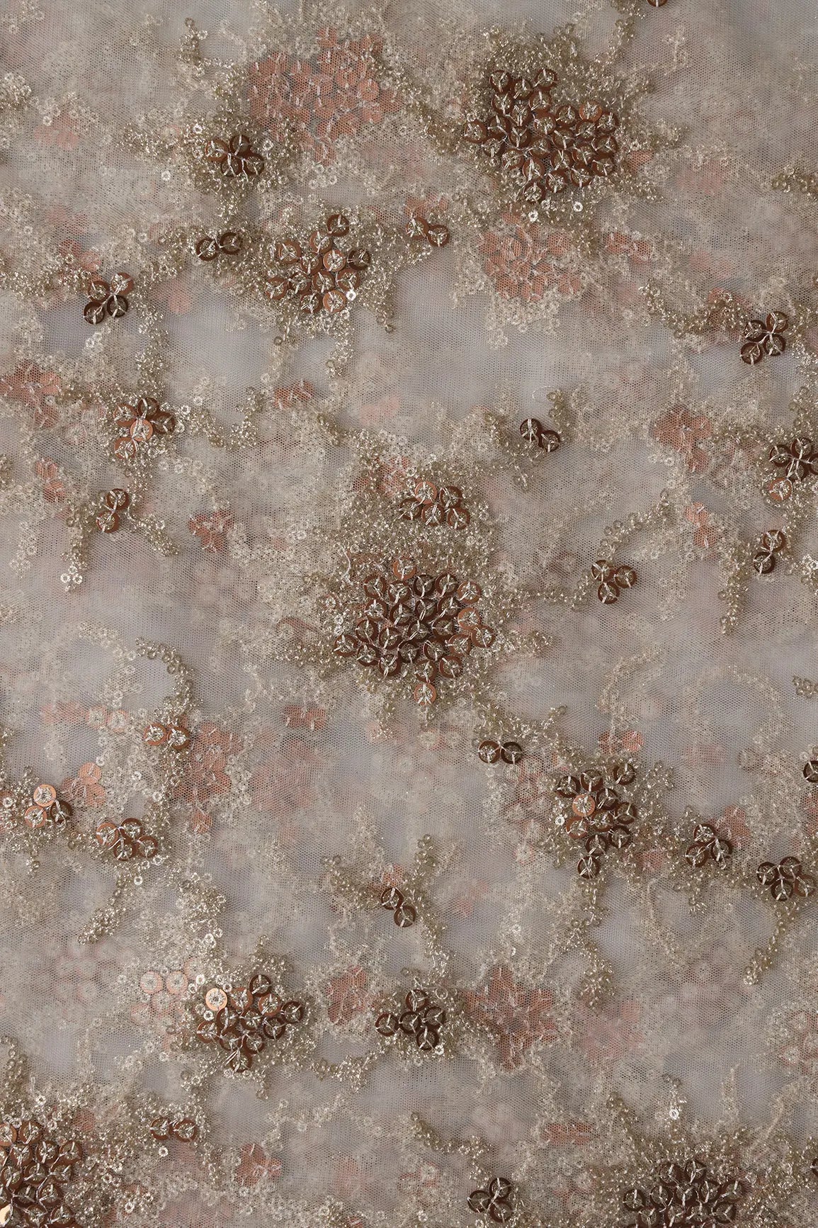 AIzaSyBcstauz-XMPRhEY21AUzeo032pxrXB5Ug - Gold Sequins With White Thread Work Embroidery On Dyeable White Soft Net Fabric