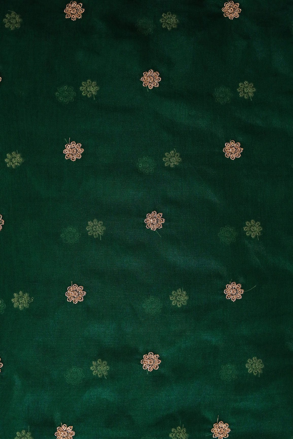 AIzaSyBcstauz-XMPRhEY21AUzeo032pxrXB5Ug - Gold Sequins with Zari Embroidery Work Bottle Green Organza Fabric