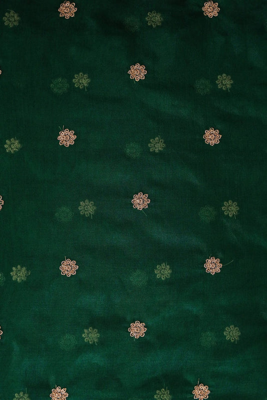 AIzaSyBcstauz-XMPRhEY21AUzeo032pxrXB5Ug - Gold Sequins with Zari Embroidery Work Bottle Green Organza Fabric