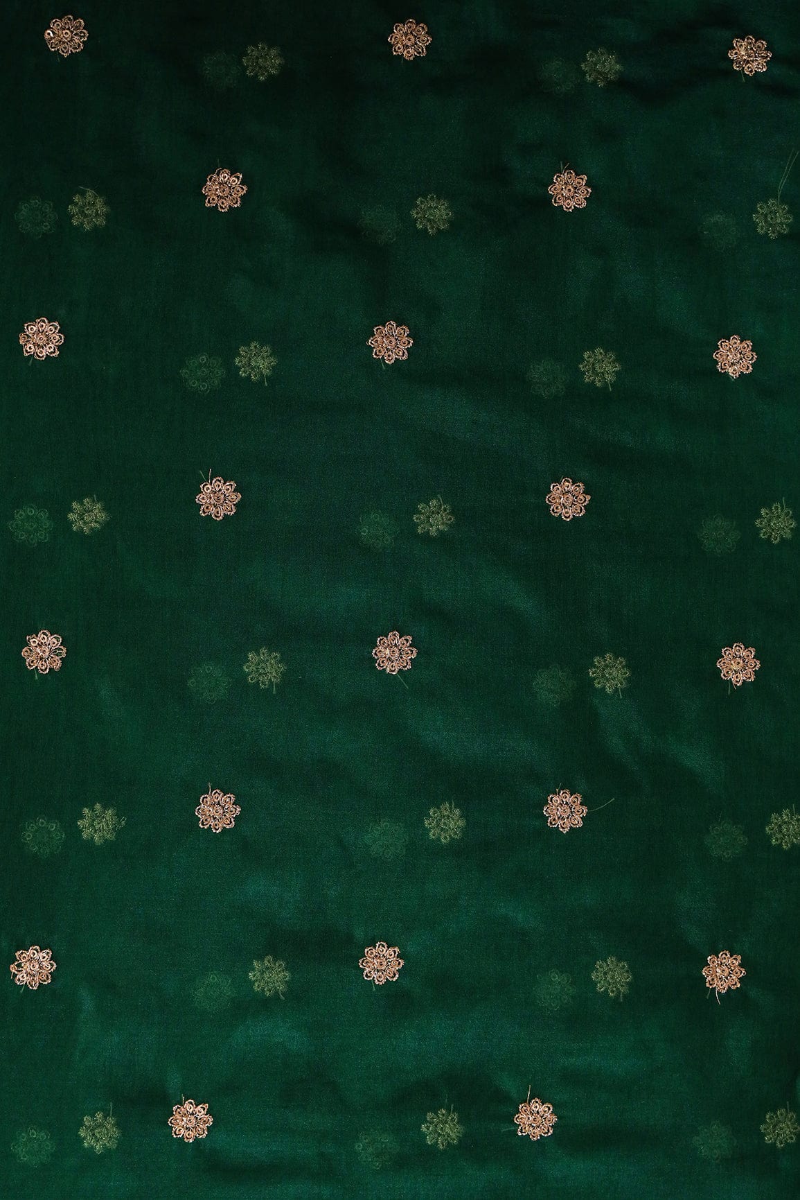 AIzaSyBcstauz-XMPRhEY21AUzeo032pxrXB5Ug - Gold Sequins with Zari Embroidery Work Bottle Green Organza Fabric
