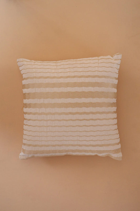 AIzaSyBcstauz-XMPRhEY21AUzeo032pxrXB5Ug - Gold Waves Embroidery on off white cotton Cushion Cover (16*16 inches)
