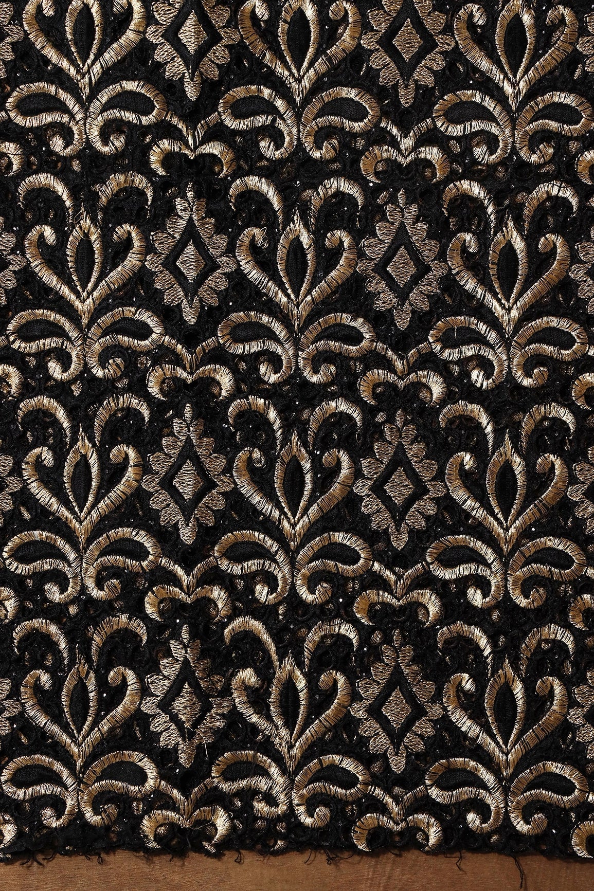 AIzaSyBcstauz-XMPRhEY21AUzeo032pxrXB5Ug - Gold Zari Embroidery Work With Black Thread Work On Black Cut Work Fabric