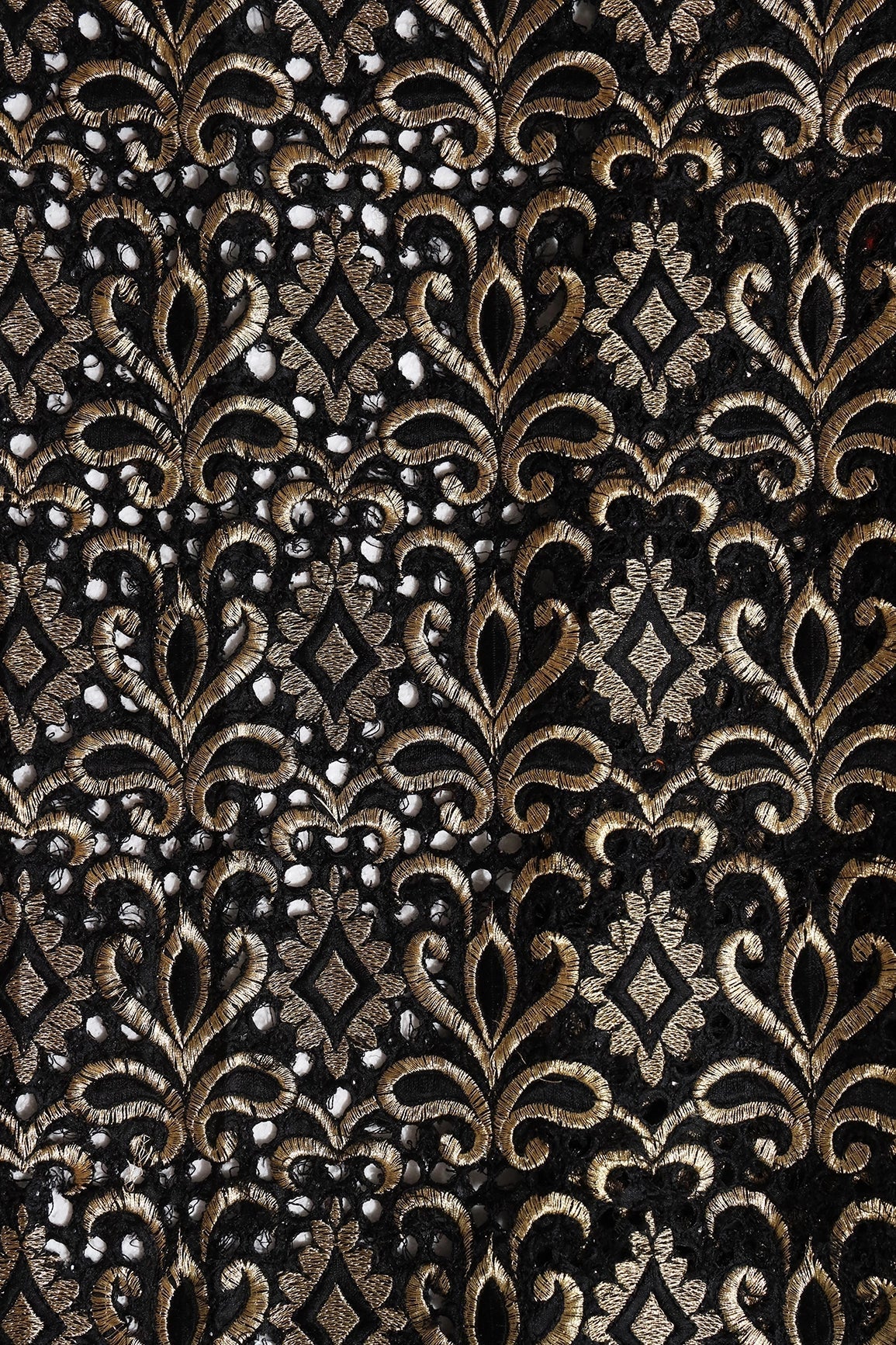 AIzaSyBcstauz-XMPRhEY21AUzeo032pxrXB5Ug - Gold Zari Embroidery Work With Black Thread Work On Black Cut Work Fabric