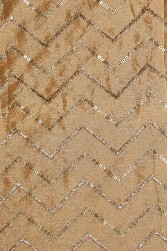 AIzaSyBcstauz-XMPRhEY21AUzeo032pxrXB5Ug - Gold Zari With Gold Sequins Chevron Embroidery Work On Beige Chinnon Chiffon Fabric