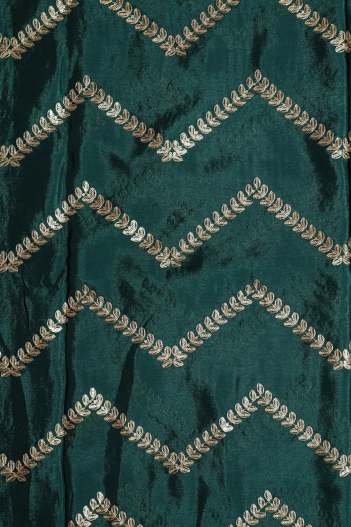 AIzaSyBcstauz-XMPRhEY21AUzeo032pxrXB5Ug - Gold Zari With Gold Sequins Chevron Embroidery Work On Bottle Green Chinnon Chiffon Fabric