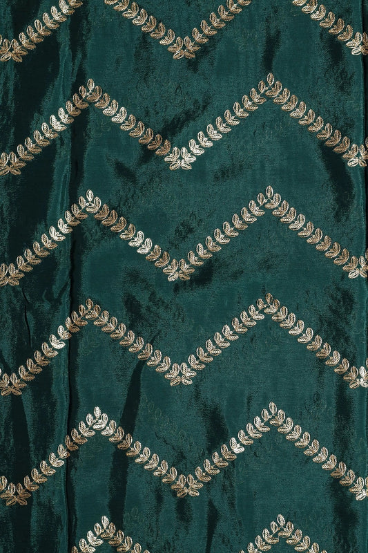 AIzaSyBcstauz-XMPRhEY21AUzeo032pxrXB5Ug - Gold Zari With Gold Sequins Chevron Embroidery Work On Bottle Green Chinnon Chiffon Fabric