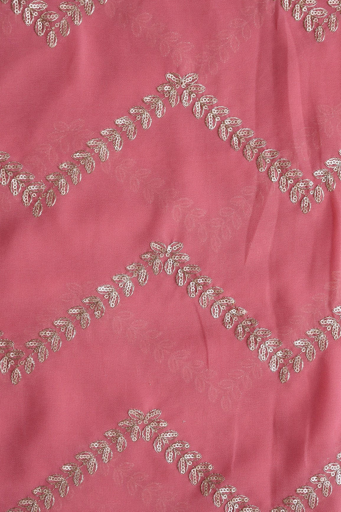 AIzaSyBcstauz-XMPRhEY21AUzeo032pxrXB5Ug - Gold Zari With Gold Sequins Chevron Embroidery Work On Gajri Pink Georgette Fabric