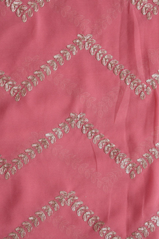 AIzaSyBcstauz-XMPRhEY21AUzeo032pxrXB5Ug - Gold Zari With Gold Sequins Chevron Embroidery Work On Gajri Pink Georgette Fabric