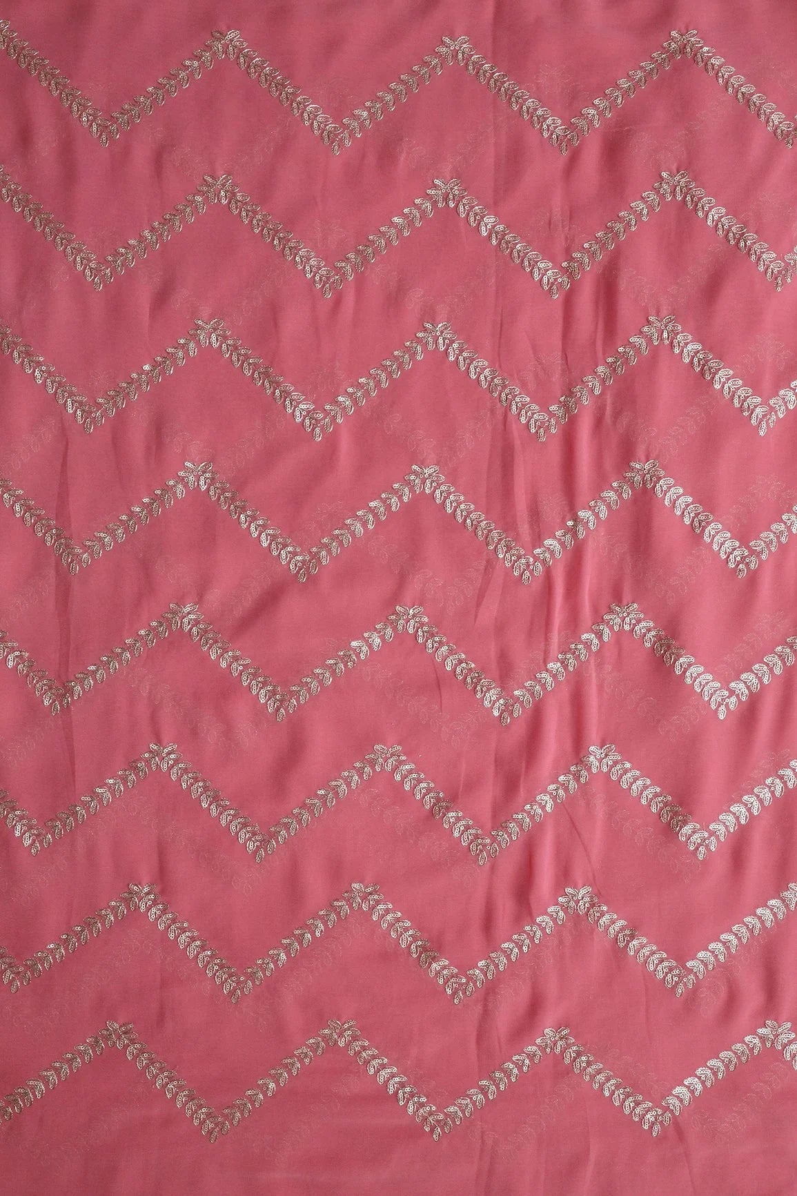 AIzaSyBcstauz-XMPRhEY21AUzeo032pxrXB5Ug - Gold Zari With Gold Sequins Chevron Embroidery Work On Gajri Pink Georgette Fabric
