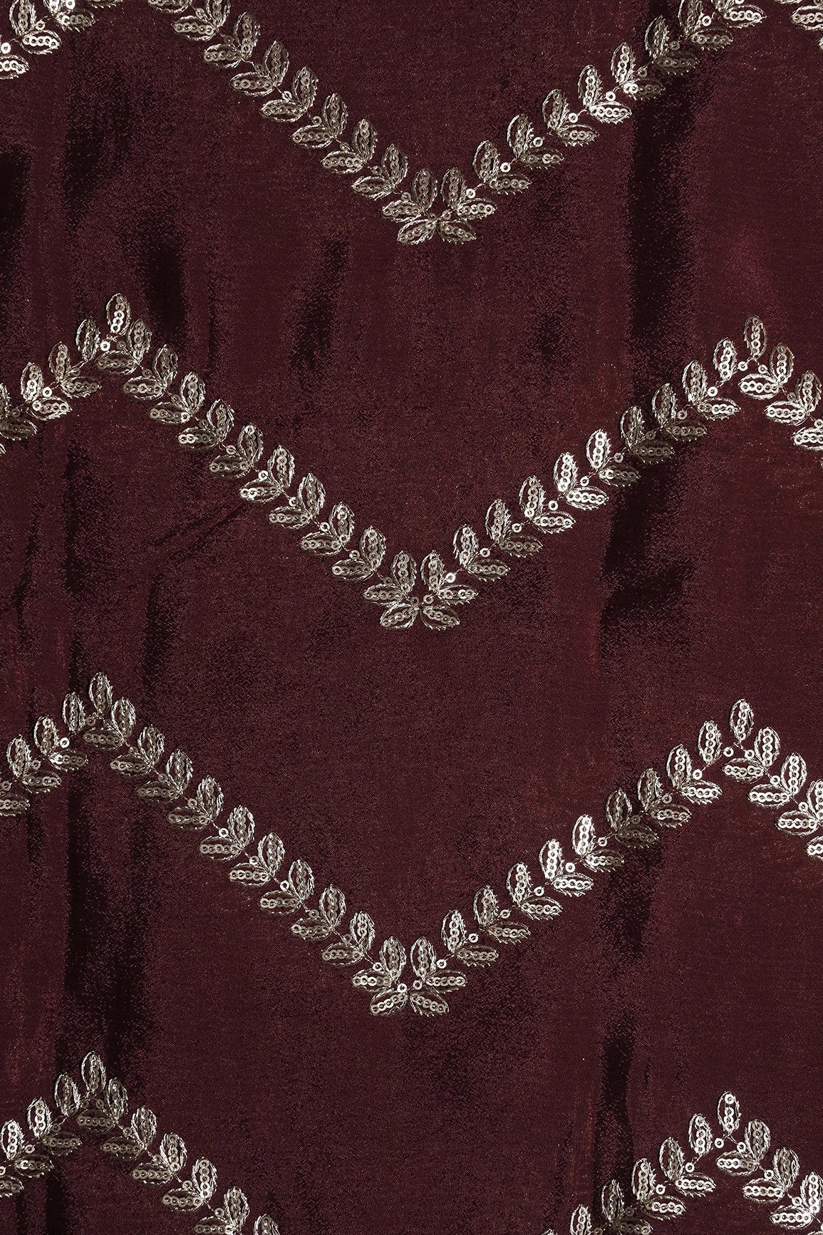 AIzaSyBcstauz-XMPRhEY21AUzeo032pxrXB5Ug - Gold Zari With Gold Sequins Chevron Embroidery Work On Maroon Chinnon Chiffon Fabric