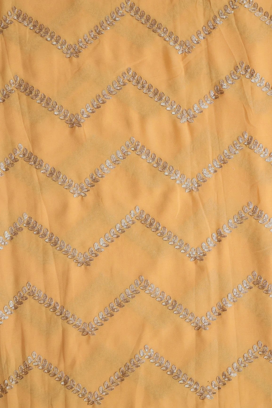 AIzaSyBcstauz-XMPRhEY21AUzeo032pxrXB5Ug - Gold Zari With Gold Sequins Chevron Embroidery Work On Mellow Yellow Georgette Fabric