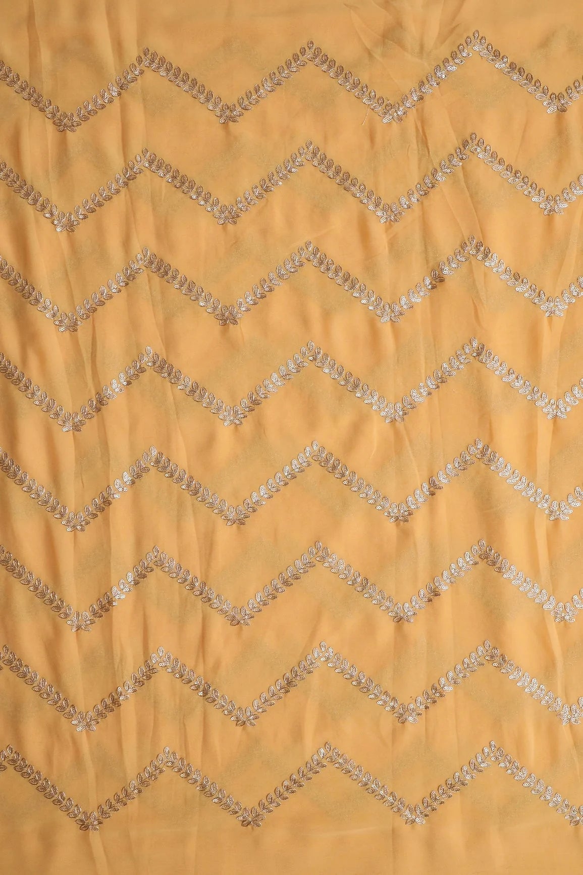 AIzaSyBcstauz-XMPRhEY21AUzeo032pxrXB5Ug - Gold Zari With Gold Sequins Chevron Embroidery Work On Mellow Yellow Georgette Fabric