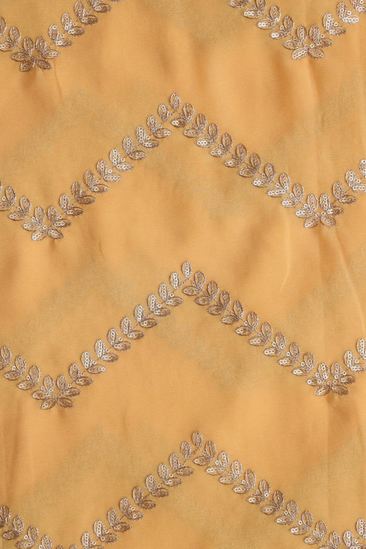 AIzaSyBcstauz-XMPRhEY21AUzeo032pxrXB5Ug - Gold Zari With Gold Sequins Chevron Embroidery Work On Mellow Yellow Georgette Fabric
