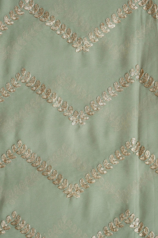 AIzaSyBcstauz-XMPRhEY21AUzeo032pxrXB5Ug - Gold Zari With Gold Sequins Chevron Embroidery Work On Olive Georgette Fabric