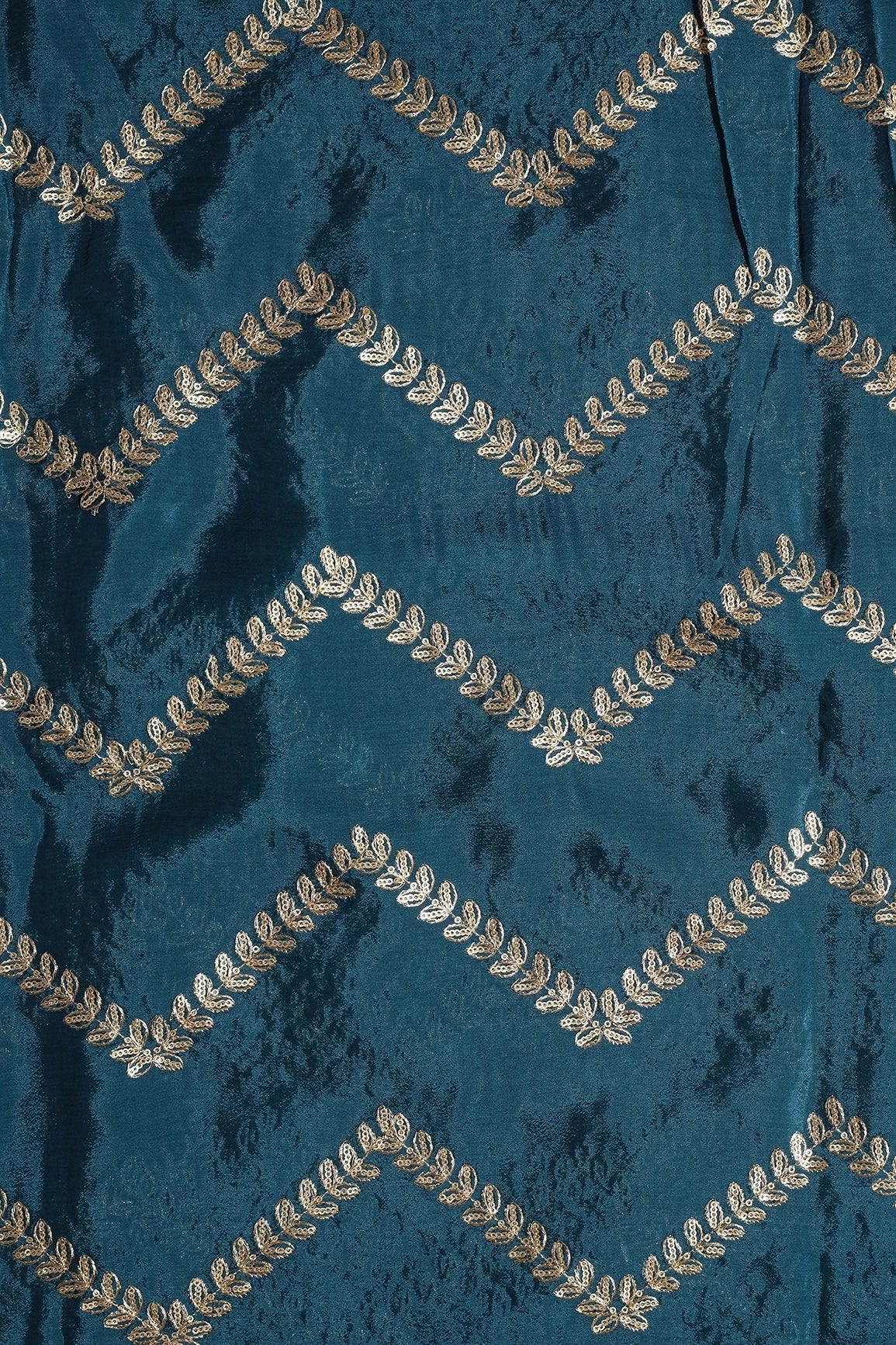 AIzaSyBcstauz-XMPRhEY21AUzeo032pxrXB5Ug - Gold Zari With Gold Sequins Chevron Embroidery Work On Rama Chinnon Chiffon Fabric