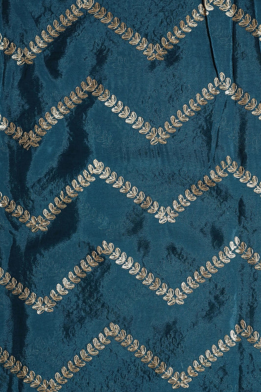 AIzaSyBcstauz-XMPRhEY21AUzeo032pxrXB5Ug - Gold Zari With Gold Sequins Chevron Embroidery Work On Rama Chinnon Chiffon Fabric