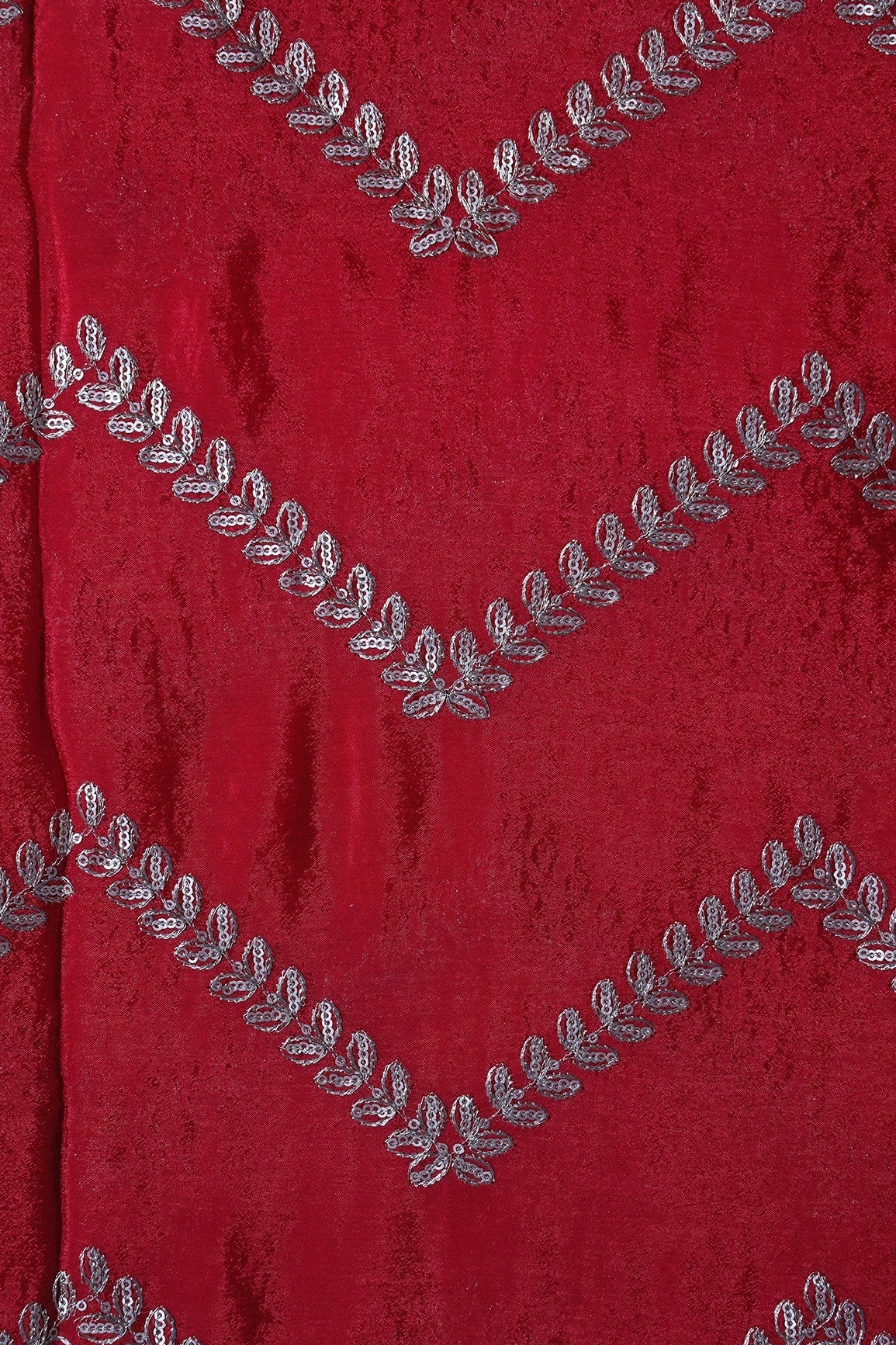 AIzaSyBcstauz-XMPRhEY21AUzeo032pxrXB5Ug - Gold Zari With Gold Sequins Chevron Embroidery Work On Red Chinnon Chiffon Fabric