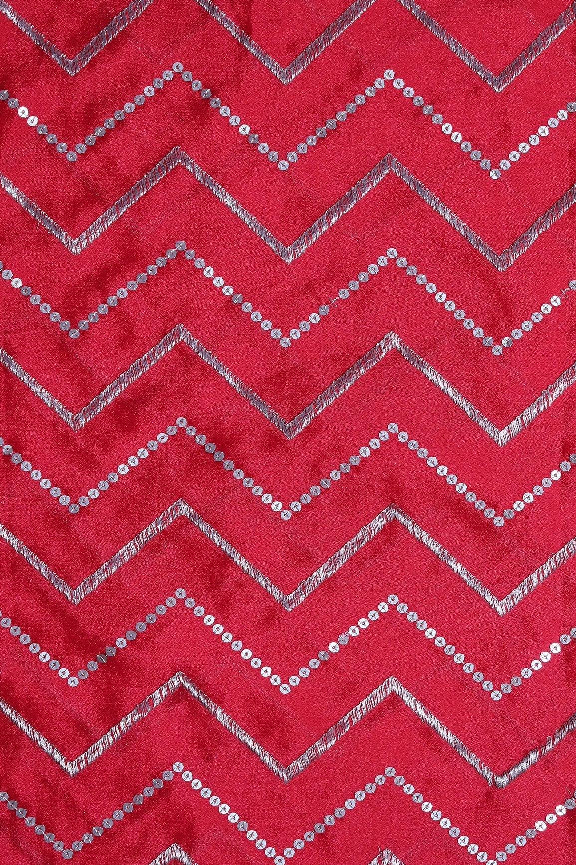 AIzaSyBcstauz-XMPRhEY21AUzeo032pxrXB5Ug - Gold Zari With Gold Sequins Chevron Embroidery Work On Red Chinnon Chiffon Fabric