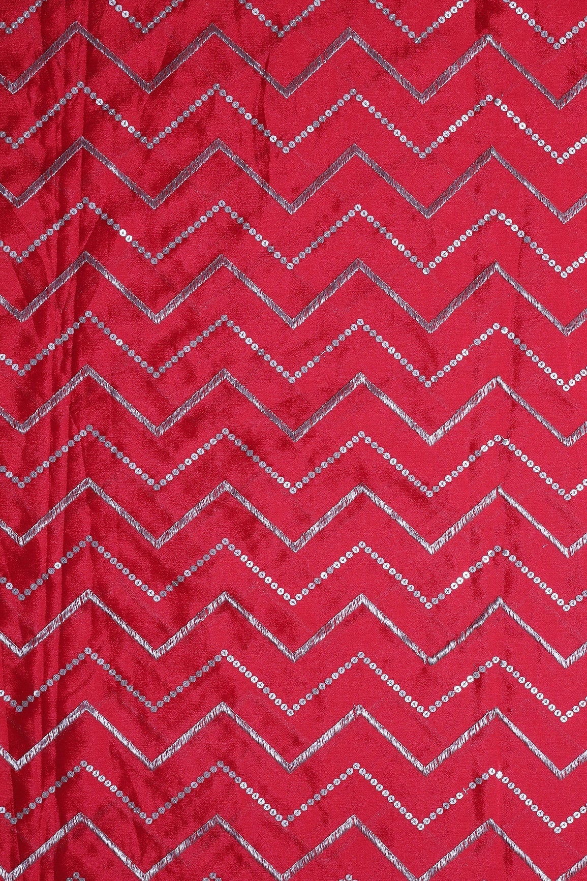AIzaSyBcstauz-XMPRhEY21AUzeo032pxrXB5Ug - Gold Zari With Gold Sequins Chevron Embroidery Work On Red Chinnon Chiffon Fabric