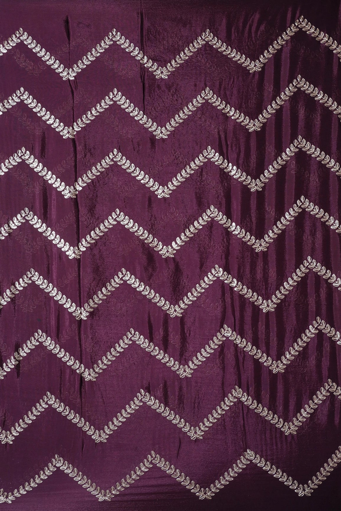 AIzaSyBcstauz-XMPRhEY21AUzeo032pxrXB5Ug - Gold Zari With Gold Sequins Chevron Embroidery Work On Wine Chinnon Chiffon Fabric