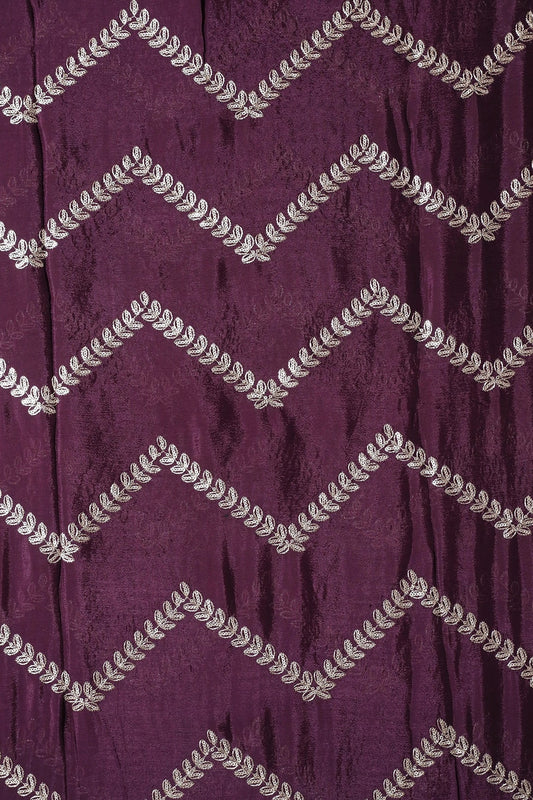 AIzaSyBcstauz-XMPRhEY21AUzeo032pxrXB5Ug - Gold Zari With Gold Sequins Chevron Embroidery Work On Wine Chinnon Chiffon Fabric
