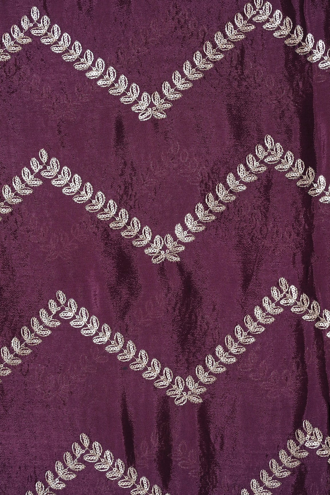 AIzaSyBcstauz-XMPRhEY21AUzeo032pxrXB5Ug - Gold Zari With Gold Sequins Chevron Embroidery Work On Wine Chinnon Chiffon Fabric