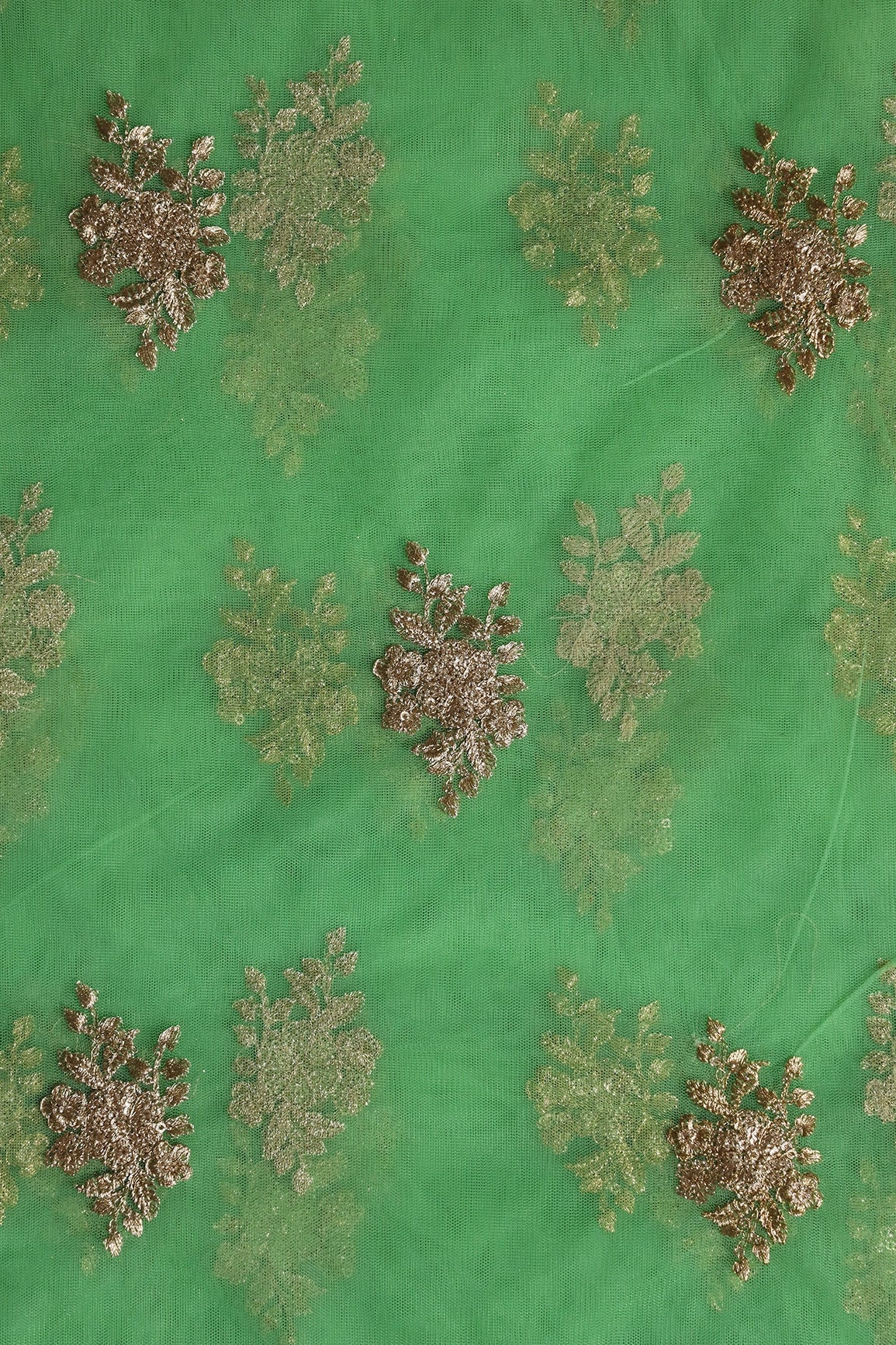 AIzaSyBcstauz-XMPRhEY21AUzeo032pxrXB5Ug - Gold Zari With Gold Sequins Floral Embroidery Work On Light Green Soft Net Fabric