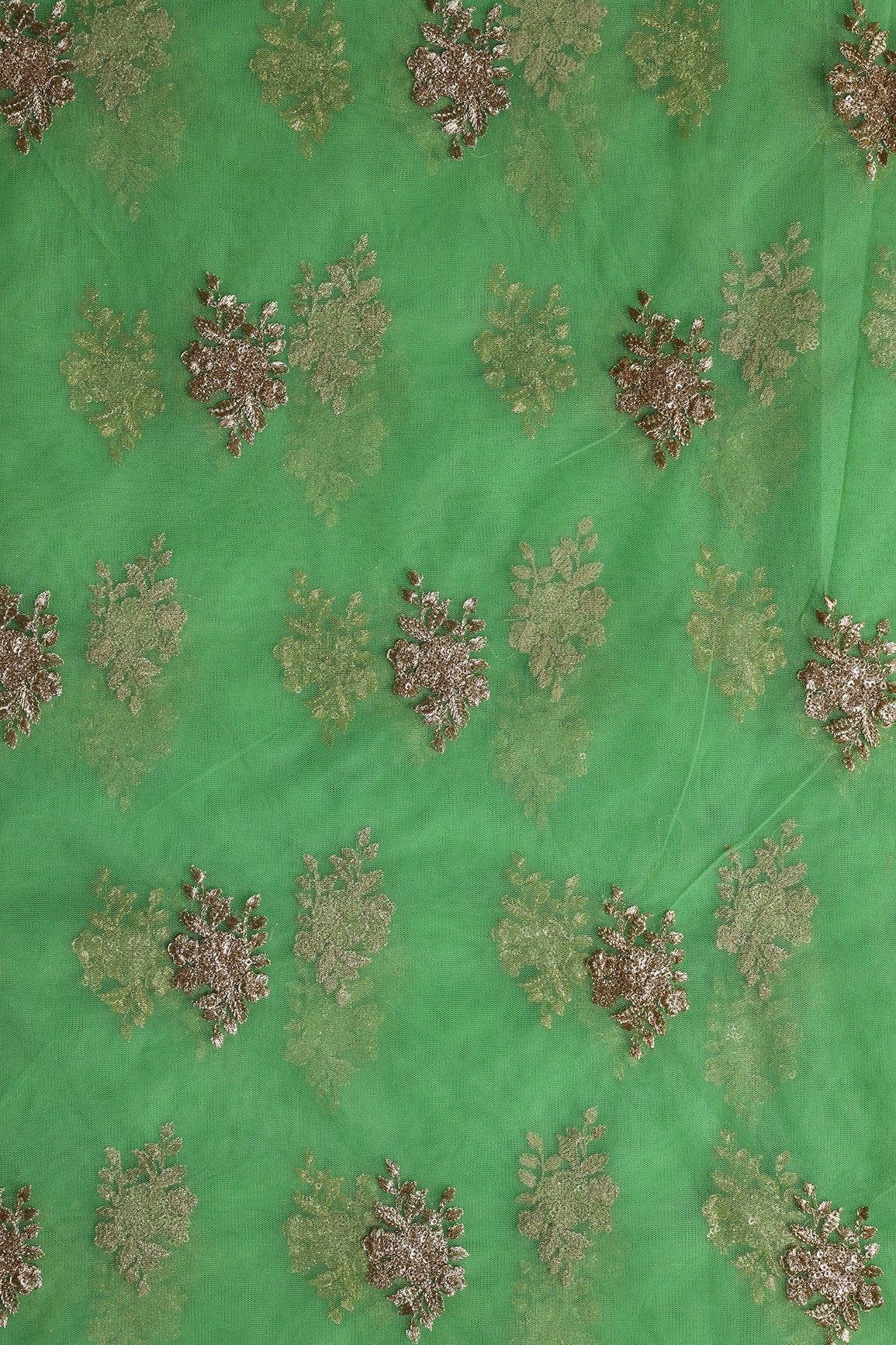 AIzaSyBcstauz-XMPRhEY21AUzeo032pxrXB5Ug - Gold Zari With Gold Sequins Floral Embroidery Work On Light Green Soft Net Fabric
