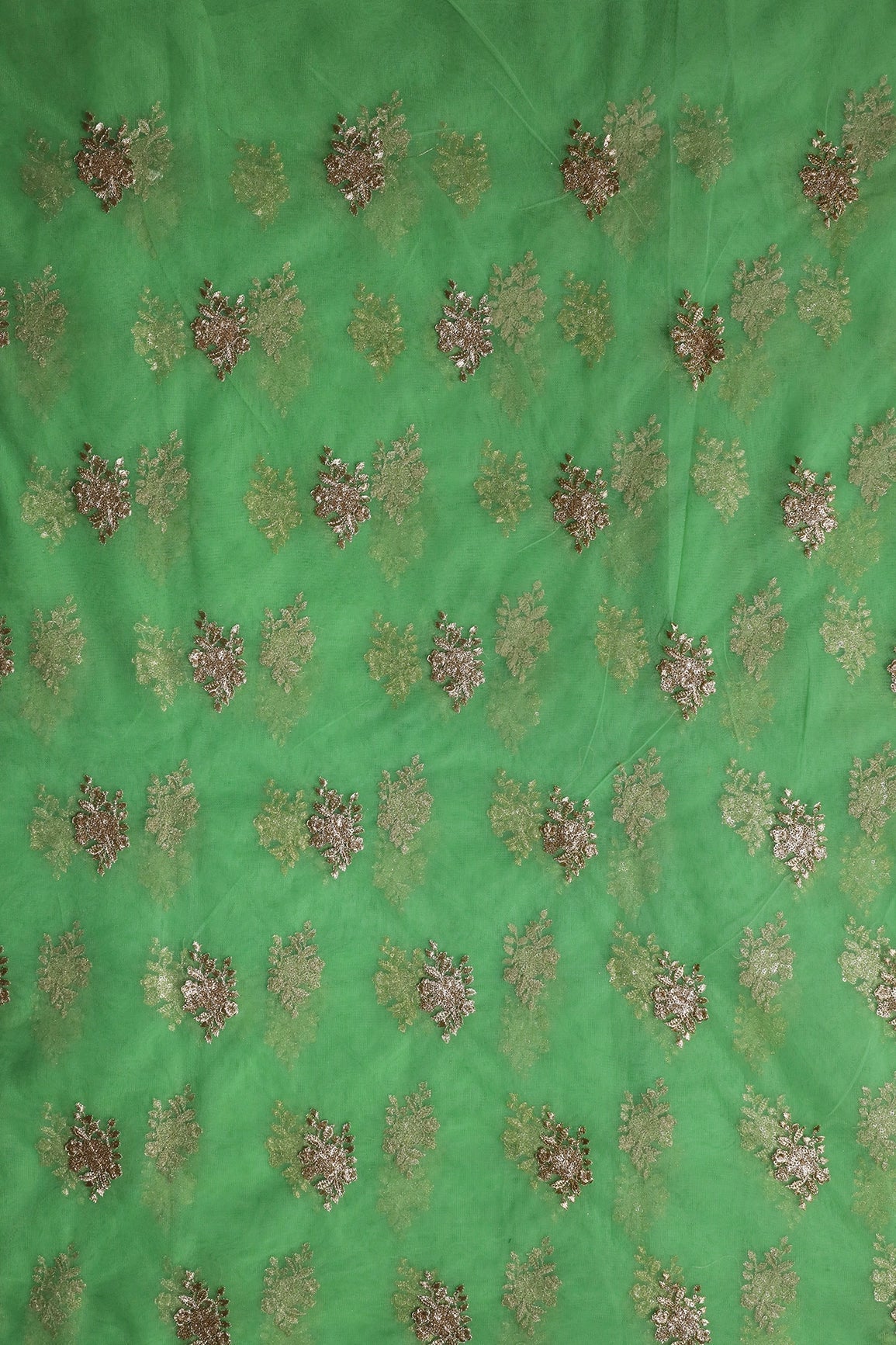 AIzaSyBcstauz-XMPRhEY21AUzeo032pxrXB5Ug - Gold Zari With Gold Sequins Floral Embroidery Work On Light Green Soft Net Fabric