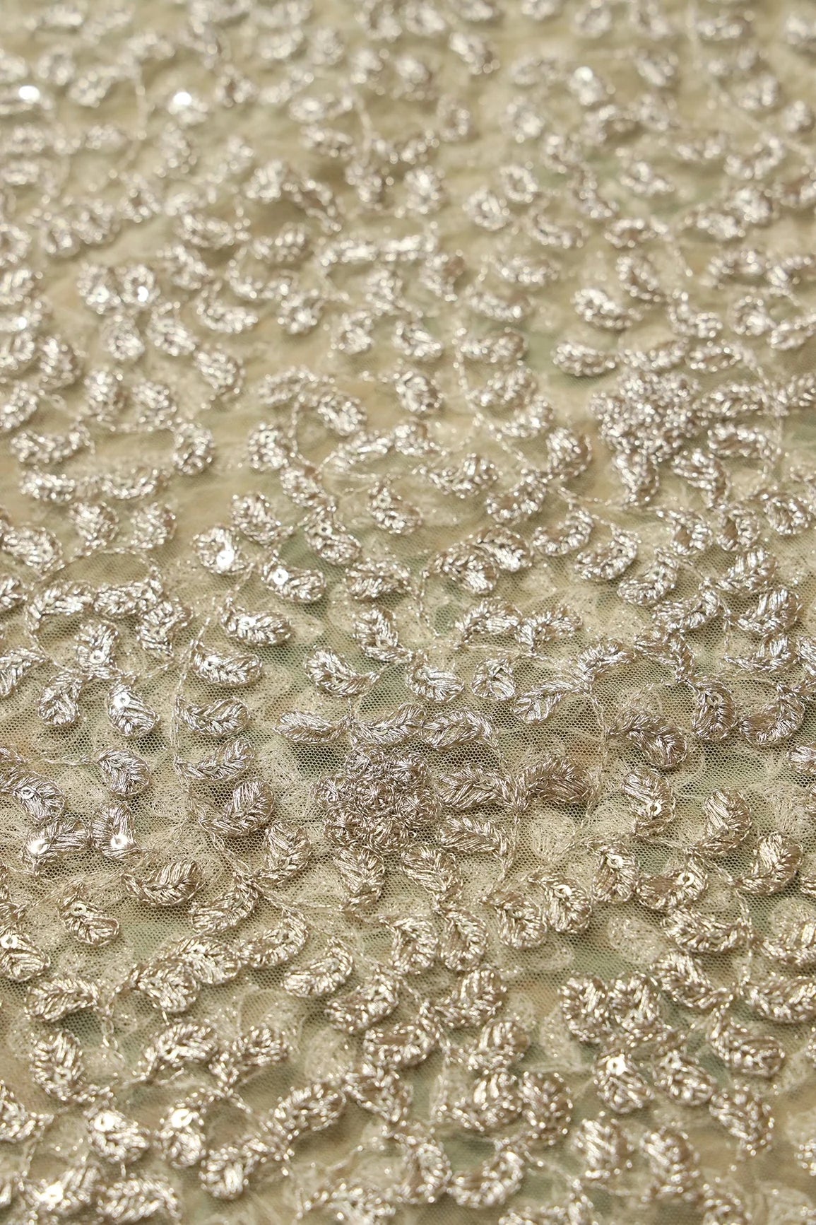 AIzaSyBcstauz-XMPRhEY21AUzeo032pxrXB5Ug - Gold Zari With Gold Sequins Leafy Heavy Embroidery Work On Pastel Yellow Soft Net Fabric