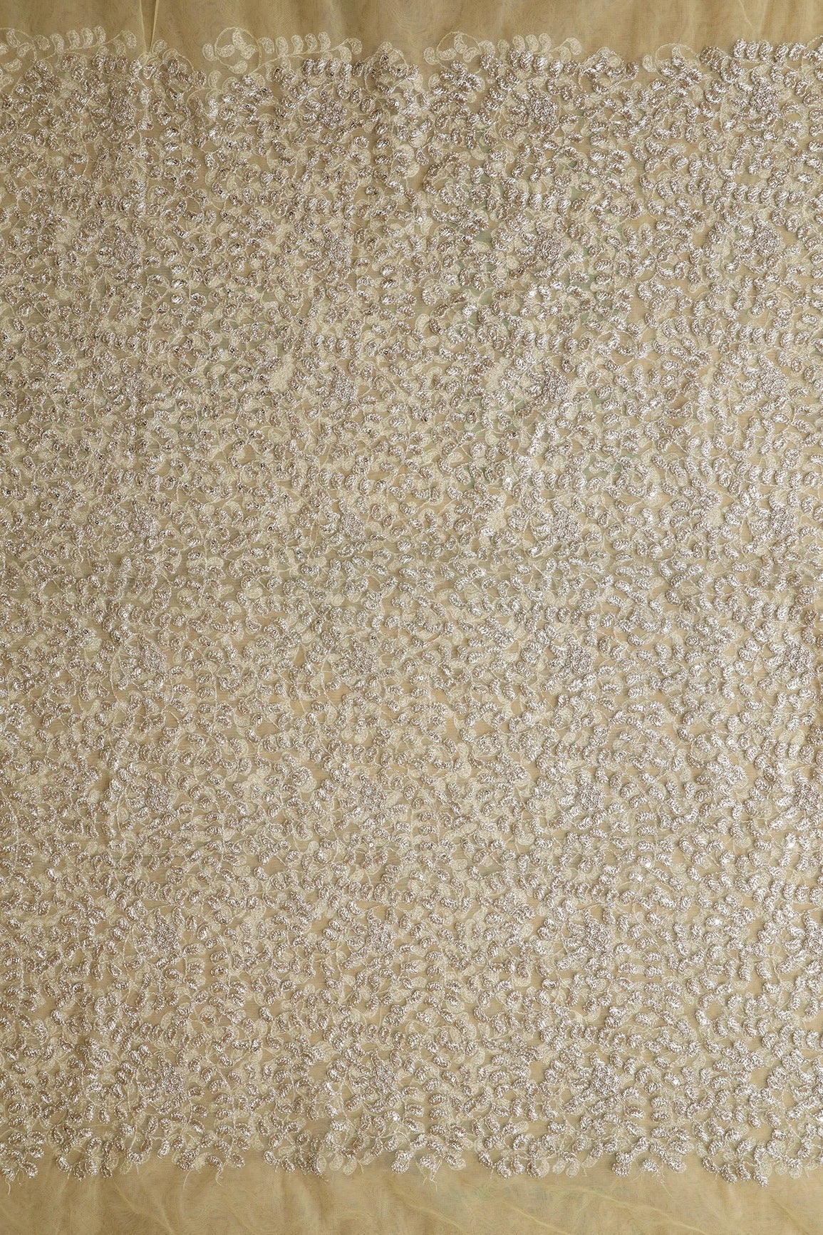 AIzaSyBcstauz-XMPRhEY21AUzeo032pxrXB5Ug - Gold Zari With Gold Sequins Leafy Heavy Embroidery Work On Pastel Yellow Soft Net Fabric