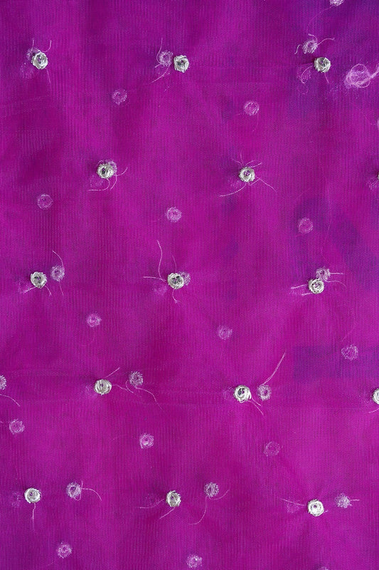 AIzaSyBcstauz-XMPRhEY21AUzeo032pxrXB5Ug - Gold Zari With Gold Sequins Small Motif Embroidery On Purple Soft Net Fabric