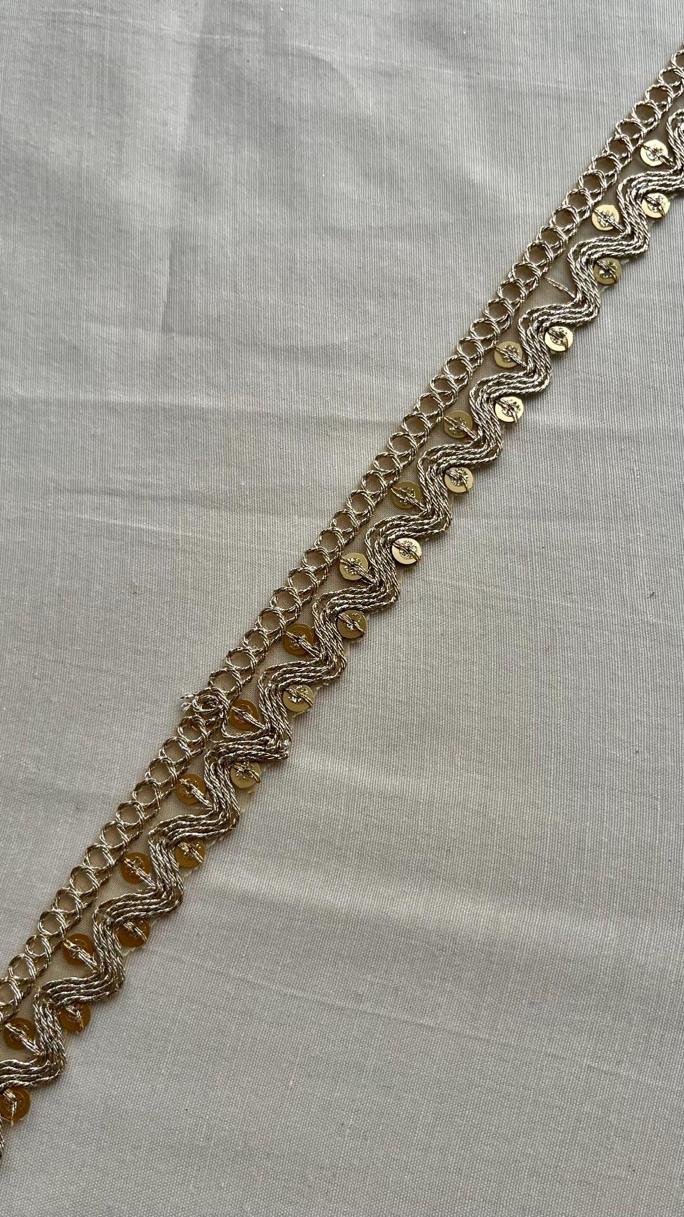 AIzaSyBcstauz-XMPRhEY21AUzeo032pxrXB5Ug - Gold Zari With Sequins Wavy Embroidered Lace (9 Meters)