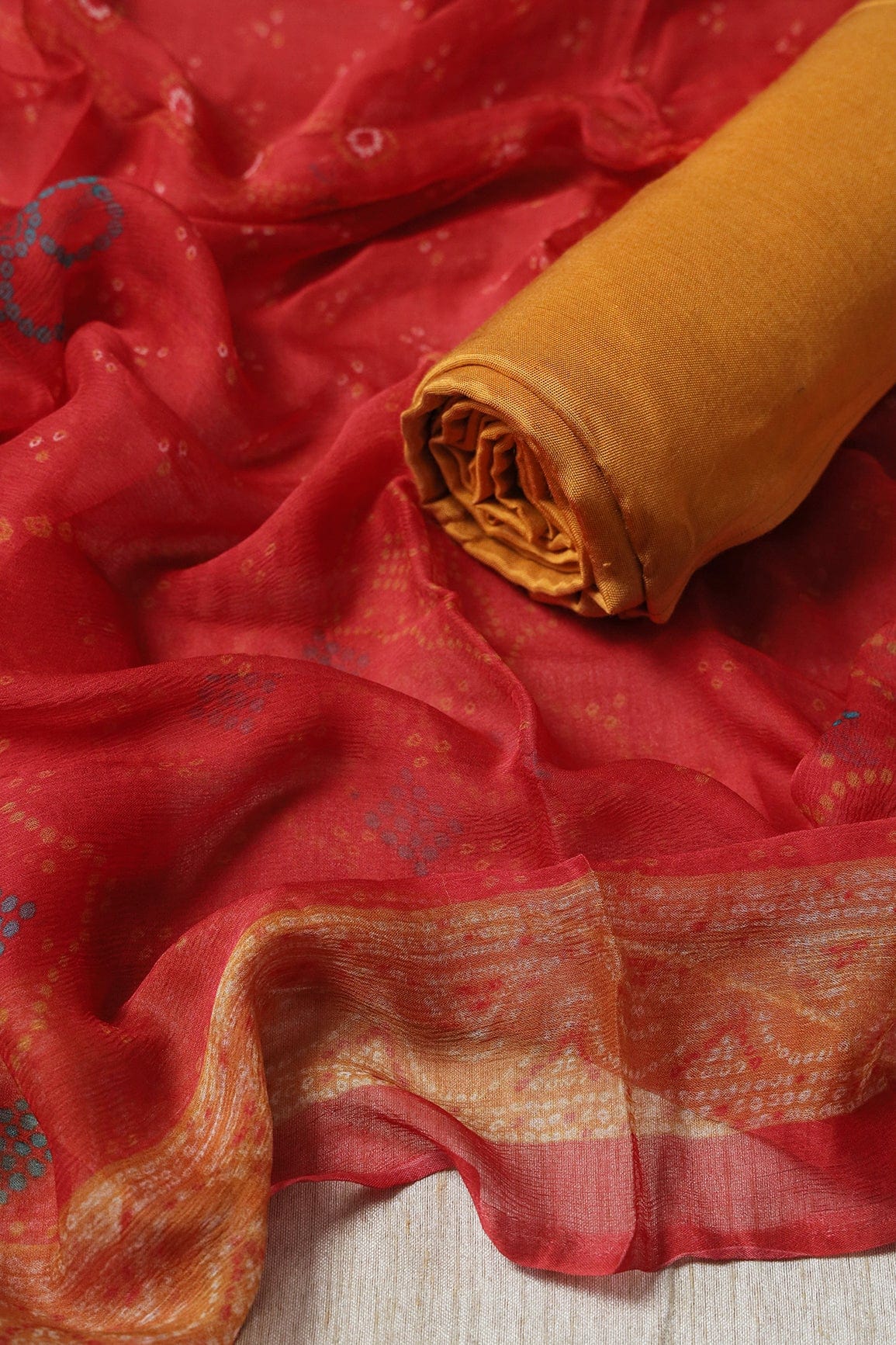 AIzaSyBcstauz-XMPRhEY21AUzeo032pxrXB5Ug - Golden Yellow Semi Stitched Pure Muslin Suit Set (3 piece)