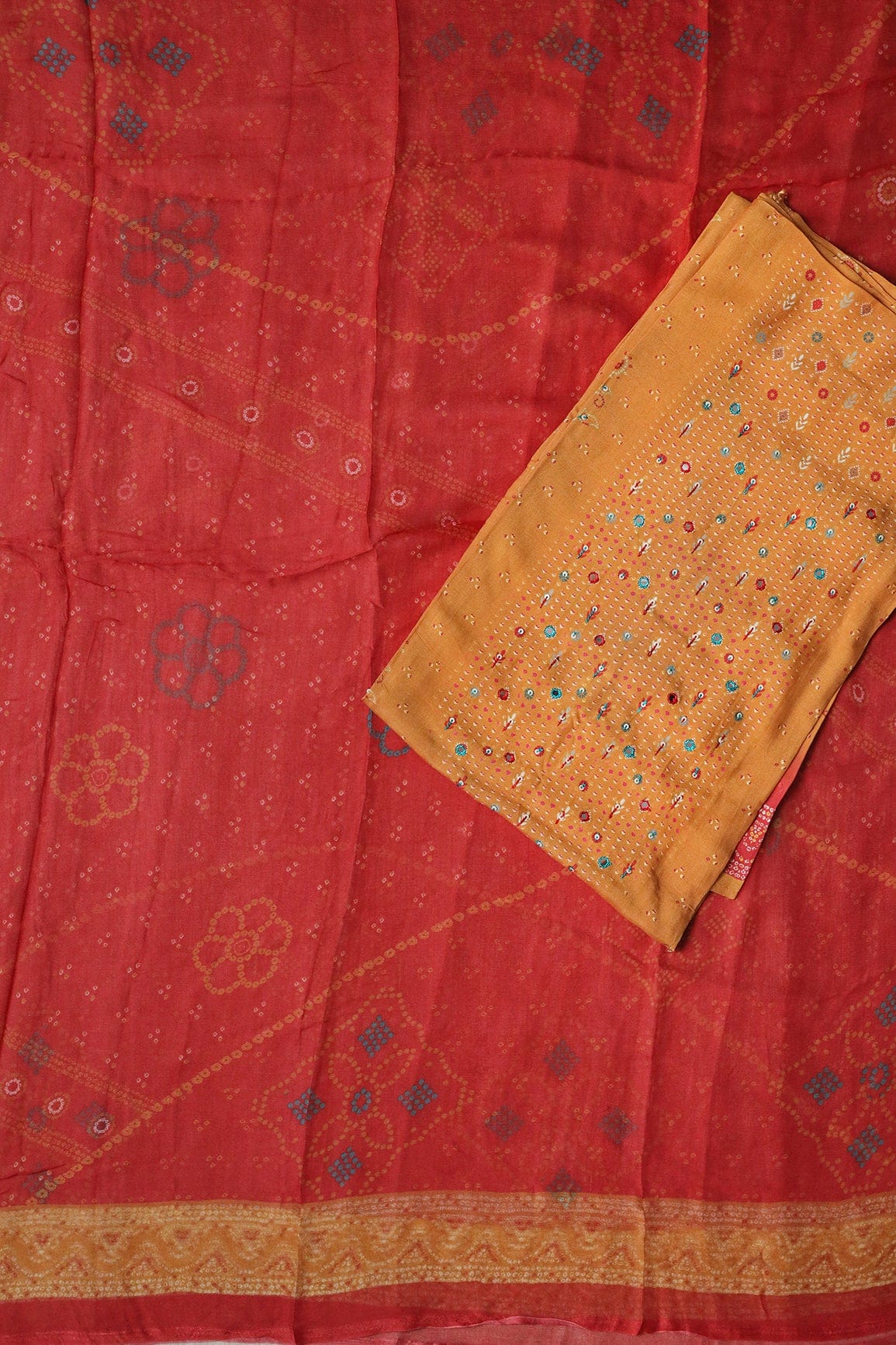 AIzaSyBcstauz-XMPRhEY21AUzeo032pxrXB5Ug - Golden Yellow Semi Stitched Pure Muslin Suit Set (3 piece)