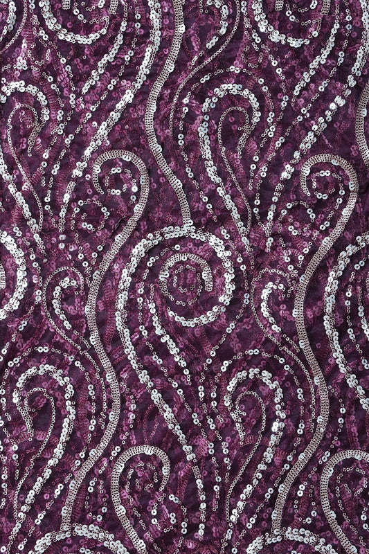 AIzaSyBcstauz-XMPRhEY21AUzeo032pxrXB5Ug - Gorgeous Multi Sequins Geometric Embroidery On Wine Soft Net Fabric