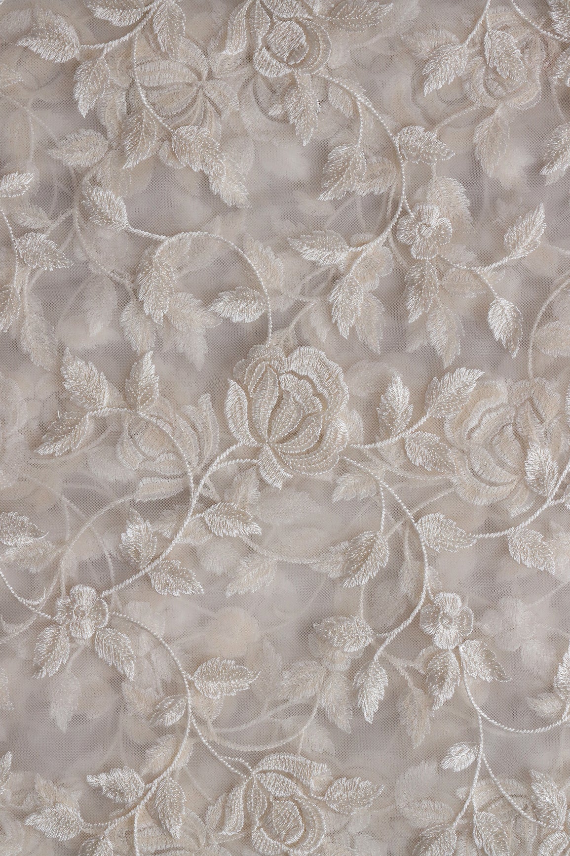 AIzaSyBcstauz-XMPRhEY21AUzeo032pxrXB5Ug - Gorgeous White Thread With Sequins Floral Leafy Embroidery On Dyeable White Soft Net Fabric