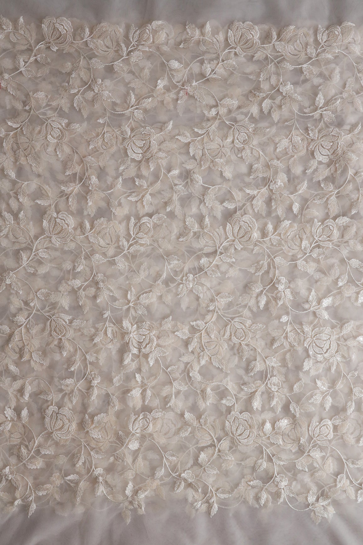 AIzaSyBcstauz-XMPRhEY21AUzeo032pxrXB5Ug - Gorgeous White Thread With Sequins Floral Leafy Embroidery On Dyeable White Soft Net Fabric