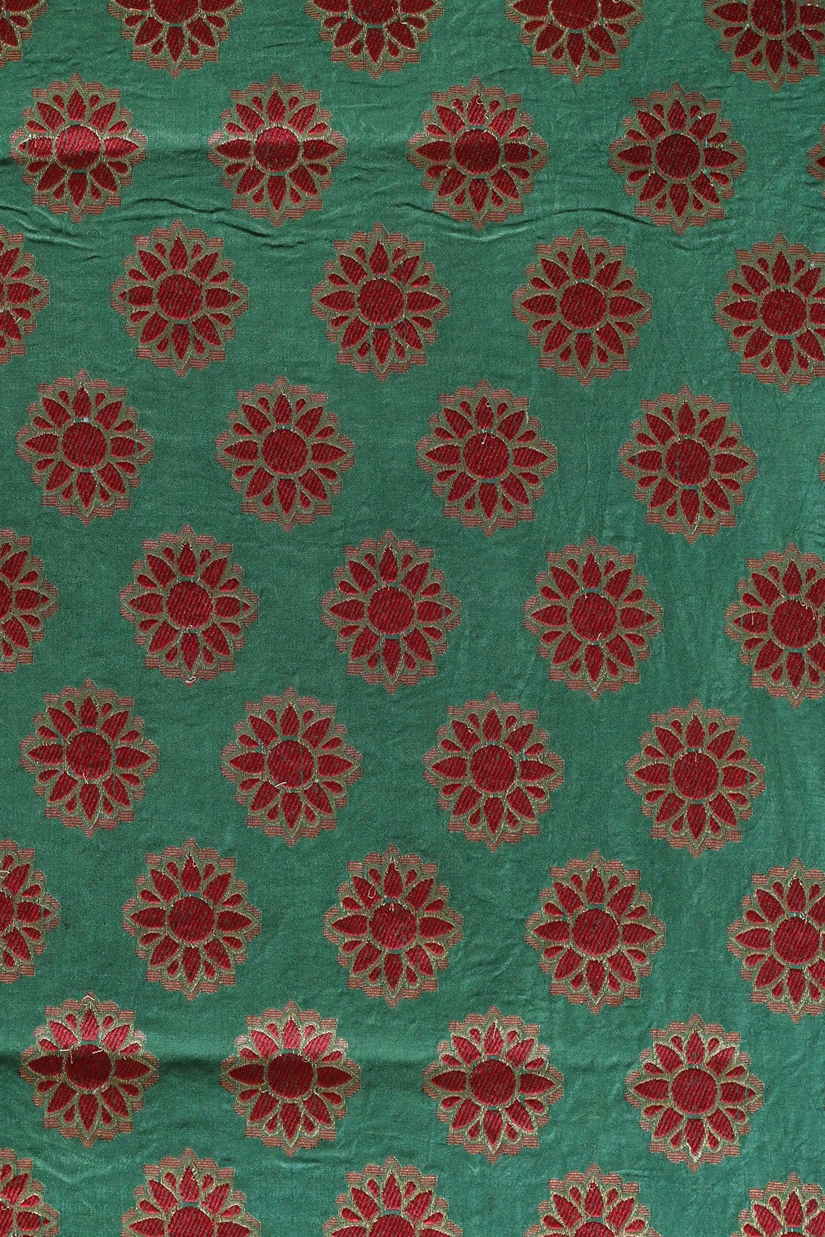 AIzaSyBcstauz-XMPRhEY21AUzeo032pxrXB5Ug - Green And Maroon Floral Butta Silk Gold Zari Banarasi Jacquard Fabric