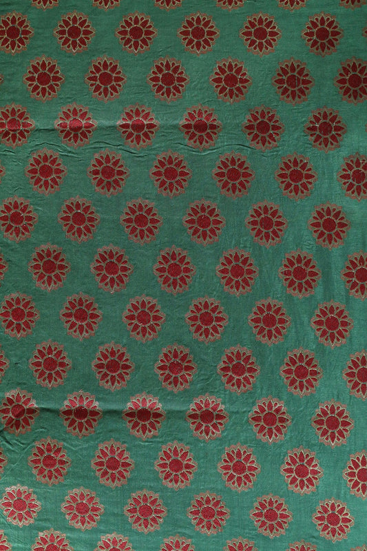 AIzaSyBcstauz-XMPRhEY21AUzeo032pxrXB5Ug - Green And Maroon Floral Butta Silk Gold Zari Banarasi Jacquard Fabric