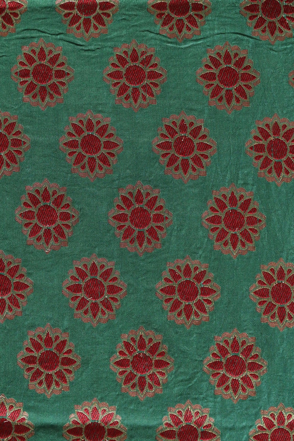 AIzaSyBcstauz-XMPRhEY21AUzeo032pxrXB5Ug - Green And Maroon Floral Butta Silk Gold Zari Banarasi Jacquard Fabric