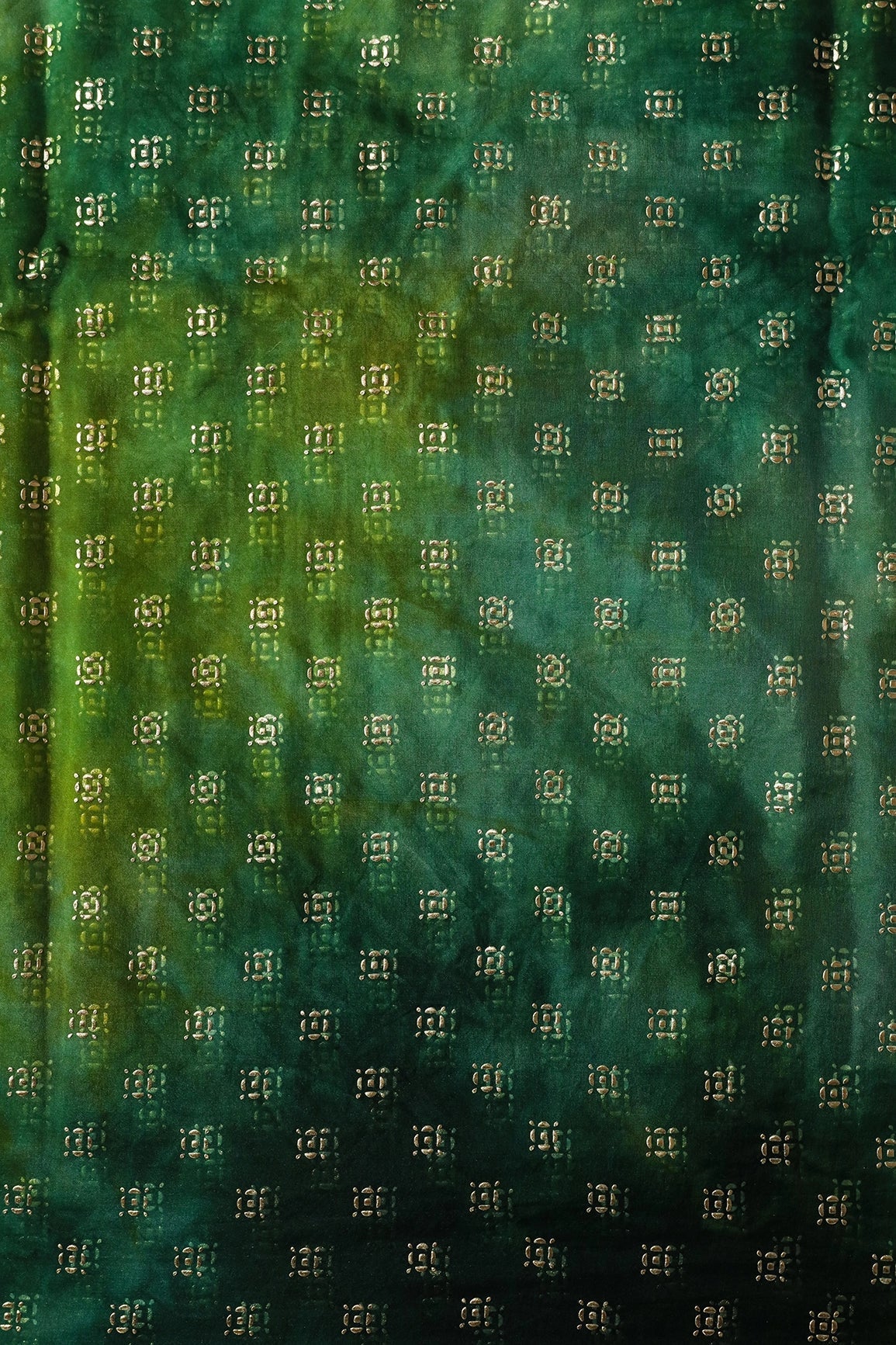 AIzaSyBcstauz-XMPRhEY21AUzeo032pxrXB5Ug - Green And Yellow Tie & Dye Shibori Small Motif Foil Print On Organza Fabric