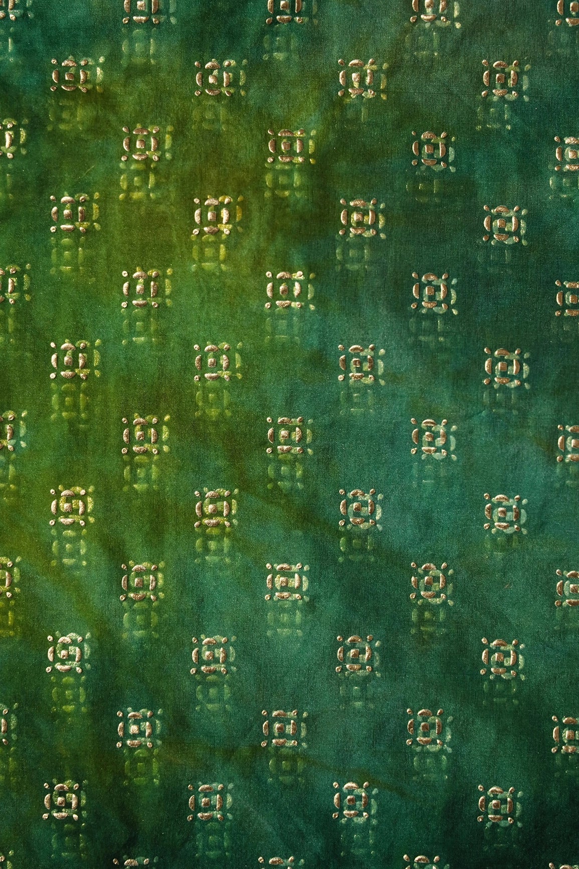 AIzaSyBcstauz-XMPRhEY21AUzeo032pxrXB5Ug - Green And Yellow Tie & Dye Shibori Small Motif Foil Print On Organza Fabric