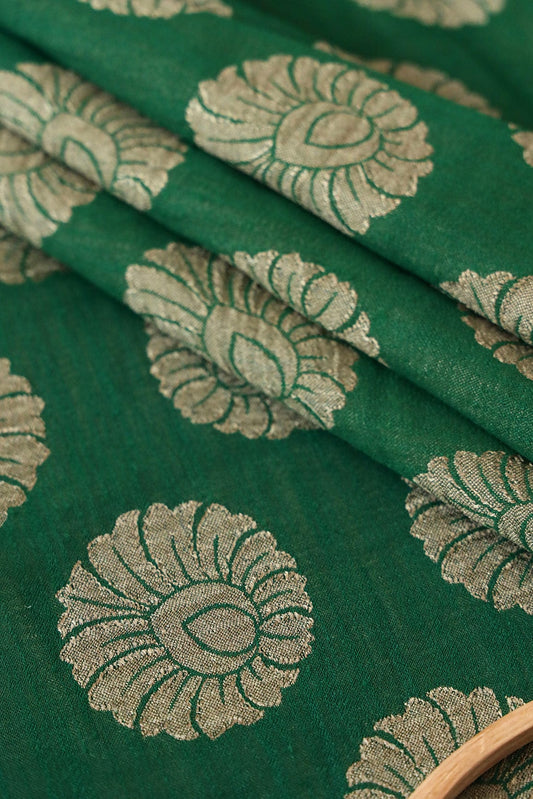 AIzaSyBcstauz-XMPRhEY21AUzeo032pxrXB5Ug - Green Ethnic Butta Pure Taspa Zari Banarasi Jacquard Fabric