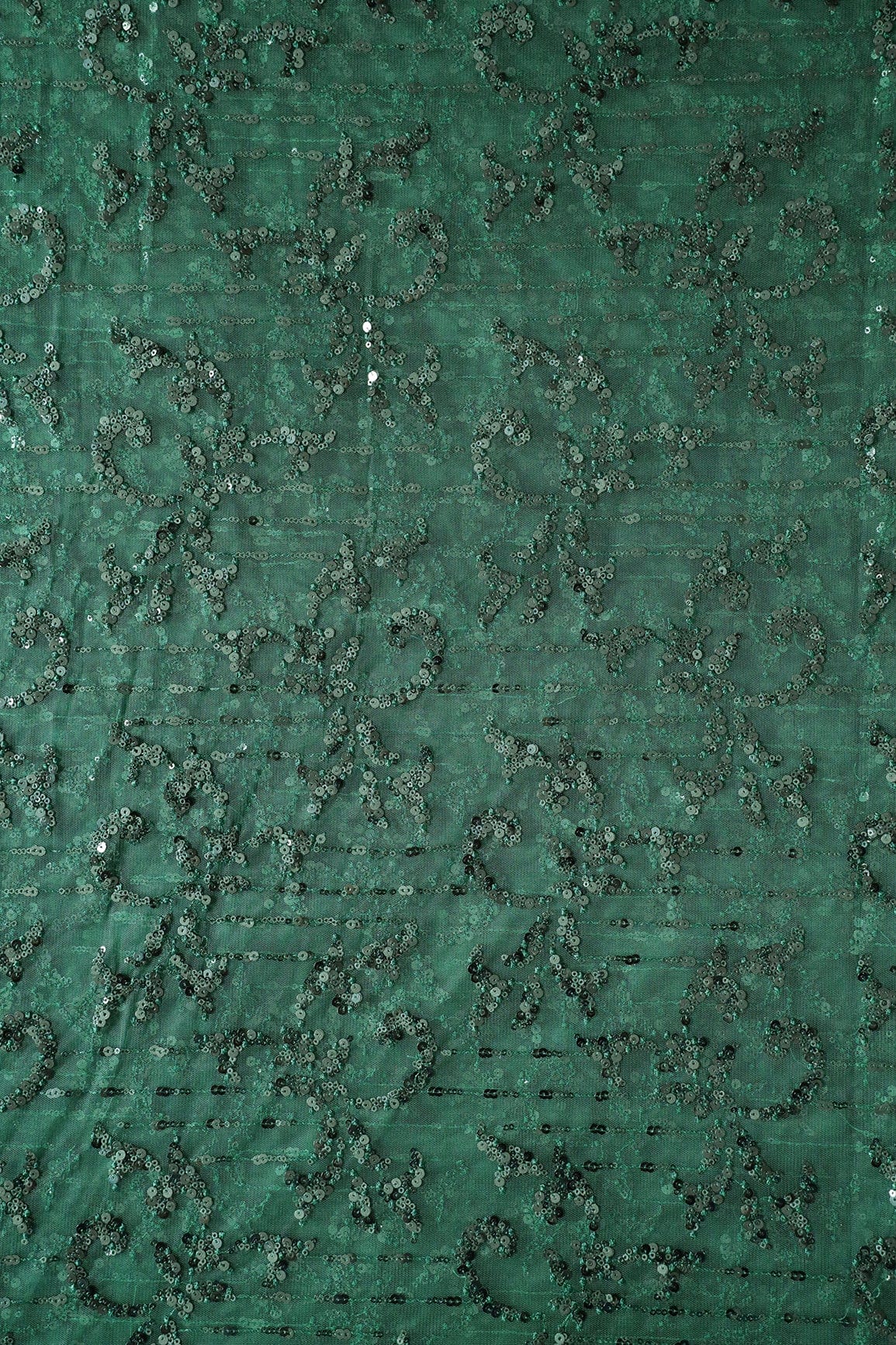AIzaSyBcstauz-XMPRhEY21AUzeo032pxrXB5Ug - Green Thread With Sequins Abstract Embroidery Work On Bottle Green Soft Net Fabric