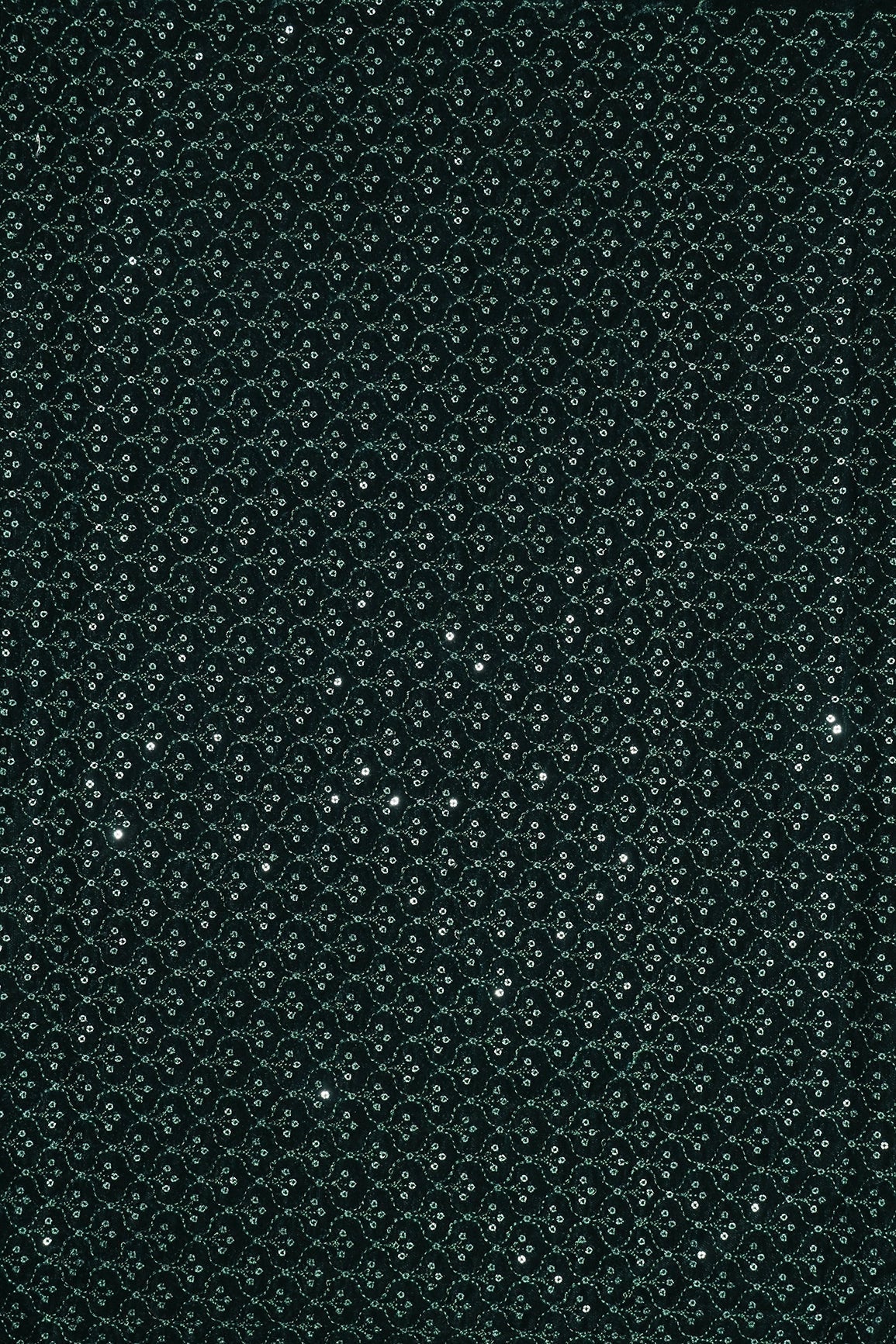 AIzaSyBcstauz-XMPRhEY21AUzeo032pxrXB5Ug - Green Thread With Sequins Small Ogee Embroidery Work On Bottle Green Velvet Fabric