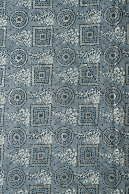 AIzaSyBcstauz-XMPRhEY21AUzeo032pxrXB5Ug - Grey And Cream Geometric Foil Print On Pure Rayon Fabric