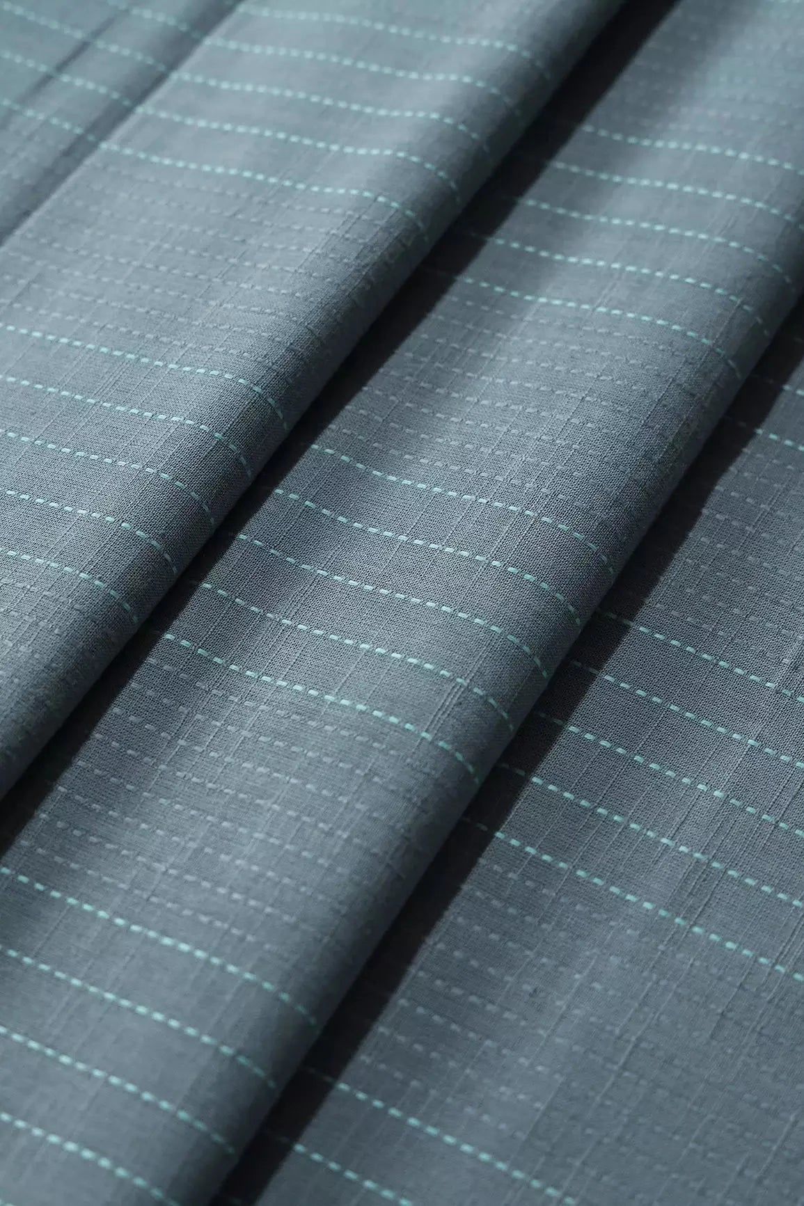 AIzaSyBcstauz-XMPRhEY21AUzeo032pxrXB5Ug - Grey And Teal Stripes Pattern On Handwoven Organic Cotton Fabric